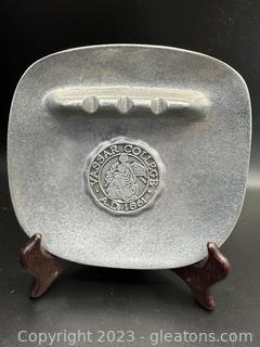Pewter Rectangle Vassar College AD 1861, Ashtray. Produced in Wilton Columbia, PA