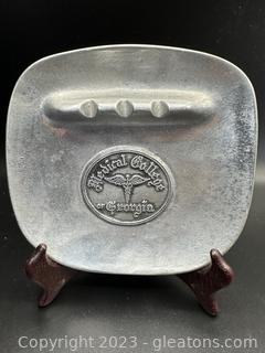 Pewter Rectangle Medical College of Georgia Ashtray, Produced in Wilton Columbia, PA 