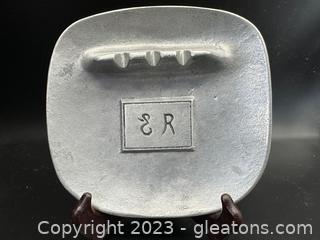Pewter Rectangle ER Ashtray, Produced in Wilton Columbia, PA 