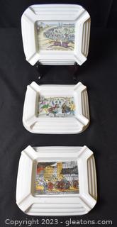 3 Americana Currier & Ives Ash Trays - 3829 - Made in Japan 