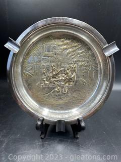 Collectible Repousse Stainless Ashtray Stamped Denmark 1288 