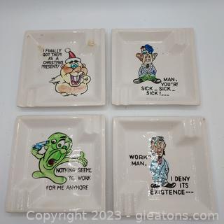 Set of 4 Kreiss Company Square Collectible Ashtrays 