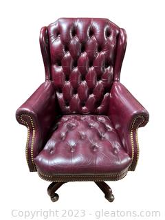 Crimson/Burgundy Rolling Leather Office Chair, from Hancock and Moore, Hickory, NC