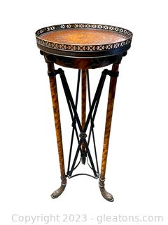 Outstanding Wrought Iron and Leather-Look Plant Stand with Paw Feet. By Theodore Alexander