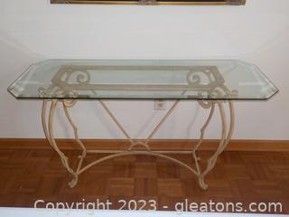 Taupe Wrought Iron Hall Table with Beveled Glass Top