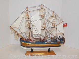 Vintage Wooden Model Ship H.M.S. Endeavor