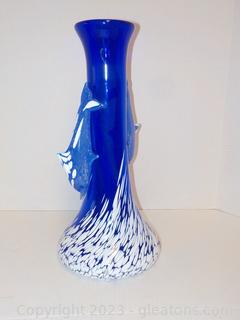 Stunning “Henryk Rysz” Sabina Dolphin Blown Art Glass Vase