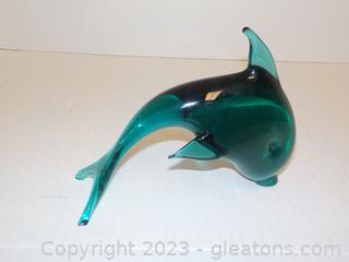 Vintage Aqua-Blue V.N. Mason Art Glass Dolphin from Murano