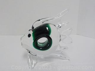 Clear and Forest Green Handblown Art Glass Fish