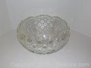 Pretty Pressed Glass, Scalloped Edge, Vintage Punch Bowl
