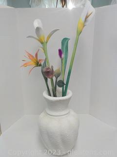 Off-White Textured Plaster Vase with Unique “Acrylic” Floral Stem Arrangement (5 Stems)