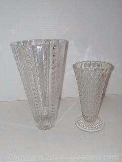 Two Elegant Clear Flower Vases: Mikasa Lead Crystal and Indiana Diamond Cut