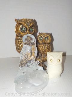 Trio of Wise Old Owl/Décor Pieces, All Vintage and Unique