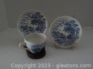 Three Pieces of Vintage China: Two Wedgewood “Countryside” Dishes and a Cup-Loch Duich, Loches of Scotland