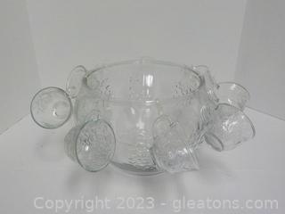 Perfect for Your Halloween Party! Vintage Glass Punchbowl W/Hooks, Cups and Ladel