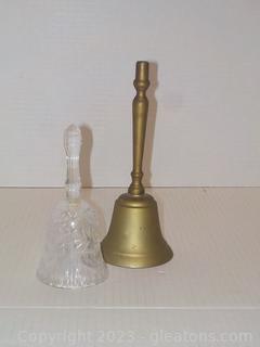 Two Small Dinner Bells: One 24% Lead Crystal, One Brass