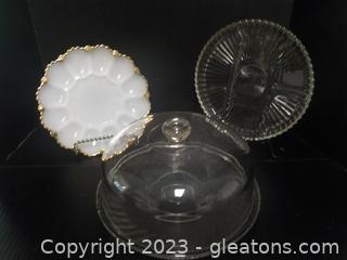 Nice Entertainment Serving Pieces (3pc) Features Vintage Milk Glass Deviled Egg/Relish Plate 