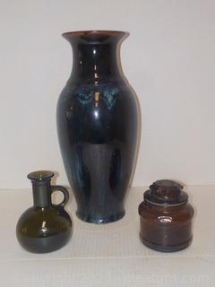 3pc. Brown Decor Lot-Features a Ceramic Vintage Vase 