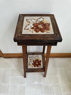 Ceramic Tile & Wood 2 Tier Plant Stand 