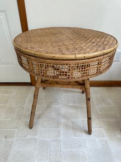 Boho Style Round Woven Rattan Accent Table 