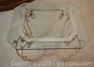Gilded Metal & Glass Top End Table 