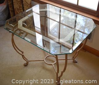 Gilded Metal & Glass Top End Table 
