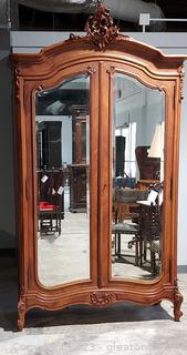 Stunning Late 19th Century French Louis XV Mahogany Baroque Mirrored Knockdown Armoire/Linen Press (Item is over 90" Tall)