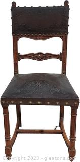 Antique Renaissance Style Mahogany and Leather Side Chair
