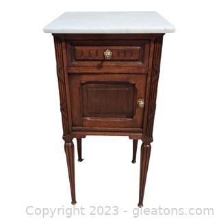 French Louis XVI Style Marble Top Nightstand (Marble does have chip in back left corner)