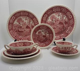 One Beautiful Villeroy & Boch "Rusticana" Red Transferware Place Setting - 8 pieces