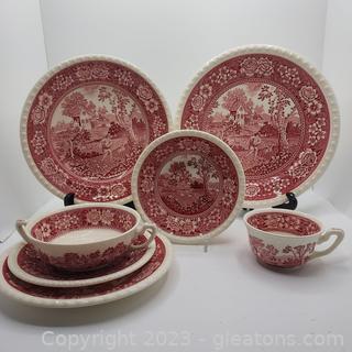One Beautiful Villeroy & Boch "Rusticana" Red Transferware Place Setting - 7 pieces - missing 1 saucer