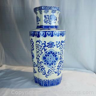 Tall Blue and White Porcelain Floor Vase/Umbrella Stand 