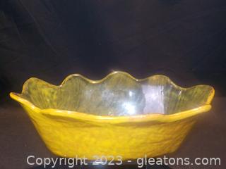 Attractive Handcrafted Green & Yellow Glazed Ceramic Server