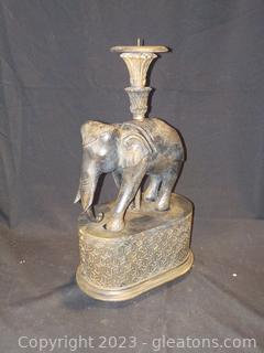 Intricately Carved Wooden Ceremonial Bull Elephant Candle Holder/Display