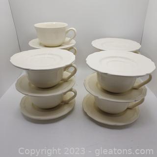Williams and Sonoma Beaumont C & S Cream Coffee Cups and Saucers-9 Cups, 12 Saucers