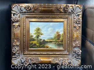 Beautiful Landscape Oil Painting in Ornate Frame 