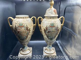 Pair of Porcelain Lidded Urn Vases 