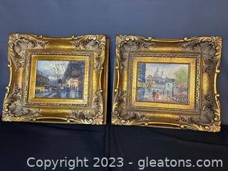 Pair of Framed Oil Paintings of Street Scenes, Possibly in Europe 