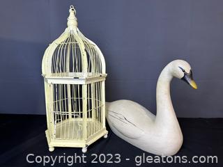 Sweet Swan & Bird Cage Decor Lot (Lot of 2)