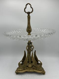 Brass & Crystal Centerpiece with Swan Base