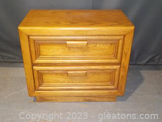 Two Drawer Oak End Table Good Condition 
