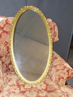 Vintage Oval Wall Mirror with Ornate Wood-Look Frame 