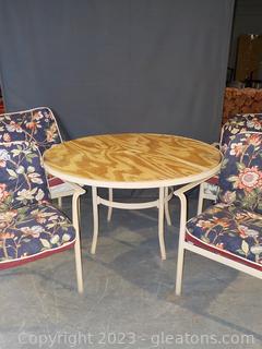 Out Side Round Table and 4 Chairs Set w/Taupe Metal Frame (No Glass on Table) 