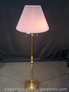 Dual Bulb Gold Tone Floor Lamp with Shade (Good Working Cond.) 