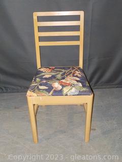 MCM Wooden Slat-Black Side Chair with Fabric Seat 