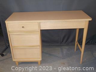 Small Taupe-Colored MCM Wooden Desk with Formica Top (4 Drawers)