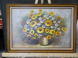 Beautiful Floral Textured Oil on Canvas Art. Signed “Hellu?”