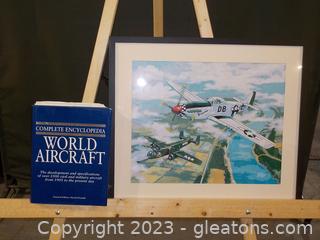 Framed Print of “Escort to Oshkosh” and a Reference Book- “Complete Encyclopedia of World Aircraft” 1997, David Donald 