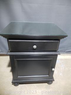 Thomasville Renovations Black / Side Table / Night Stand With Glass Protector For Top
