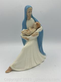 Kneeling Madonna and Child Ceramic Figurine 